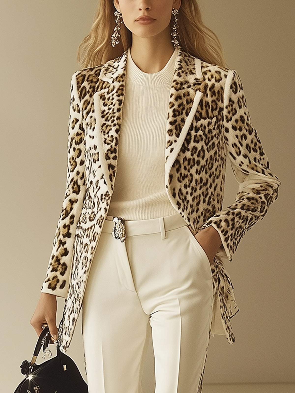 Leopard Print White Velvet Suit