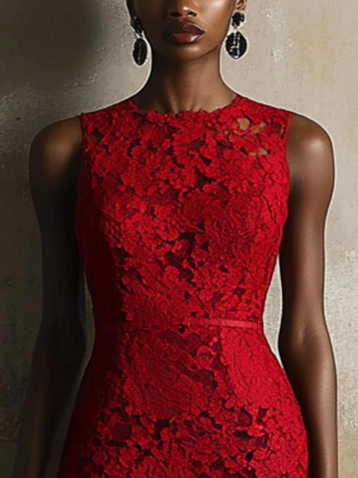 Red Sleeveless Lace Bodycon Dress