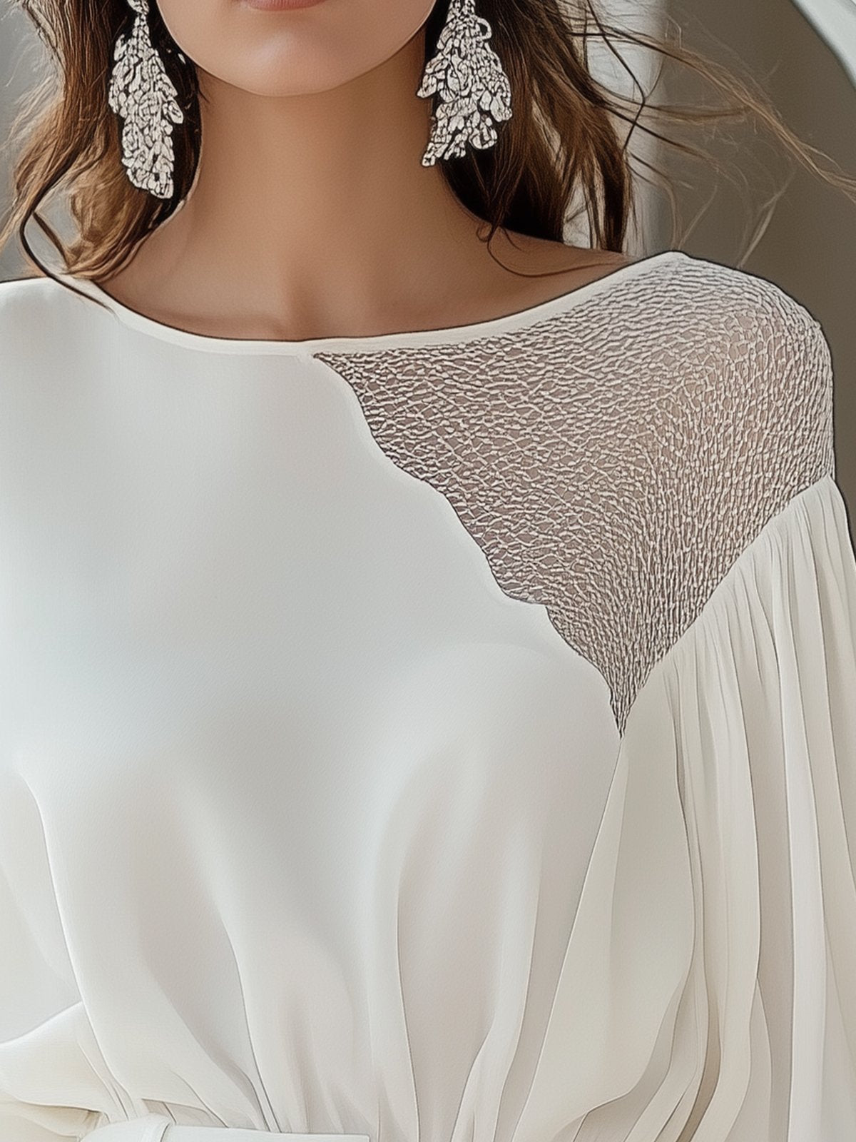 White Chiffon Shirt With Mesh Design