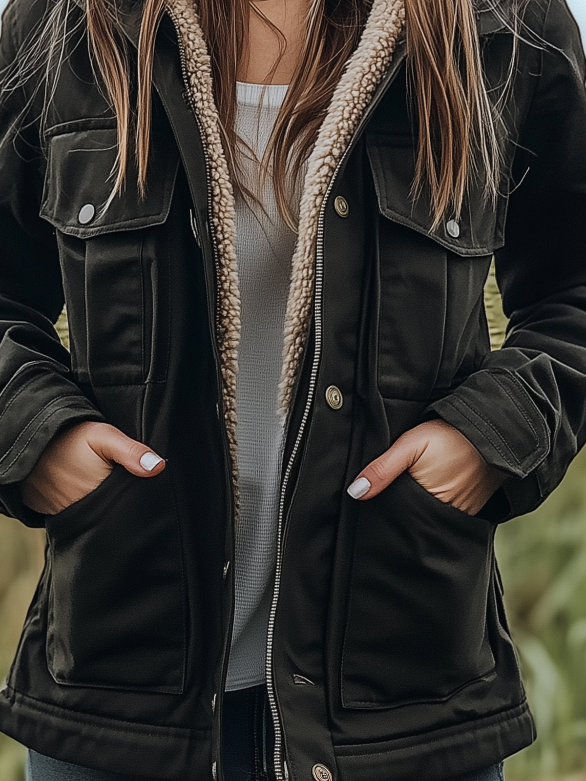 Vintage Work Jacket With Sherpa Lining