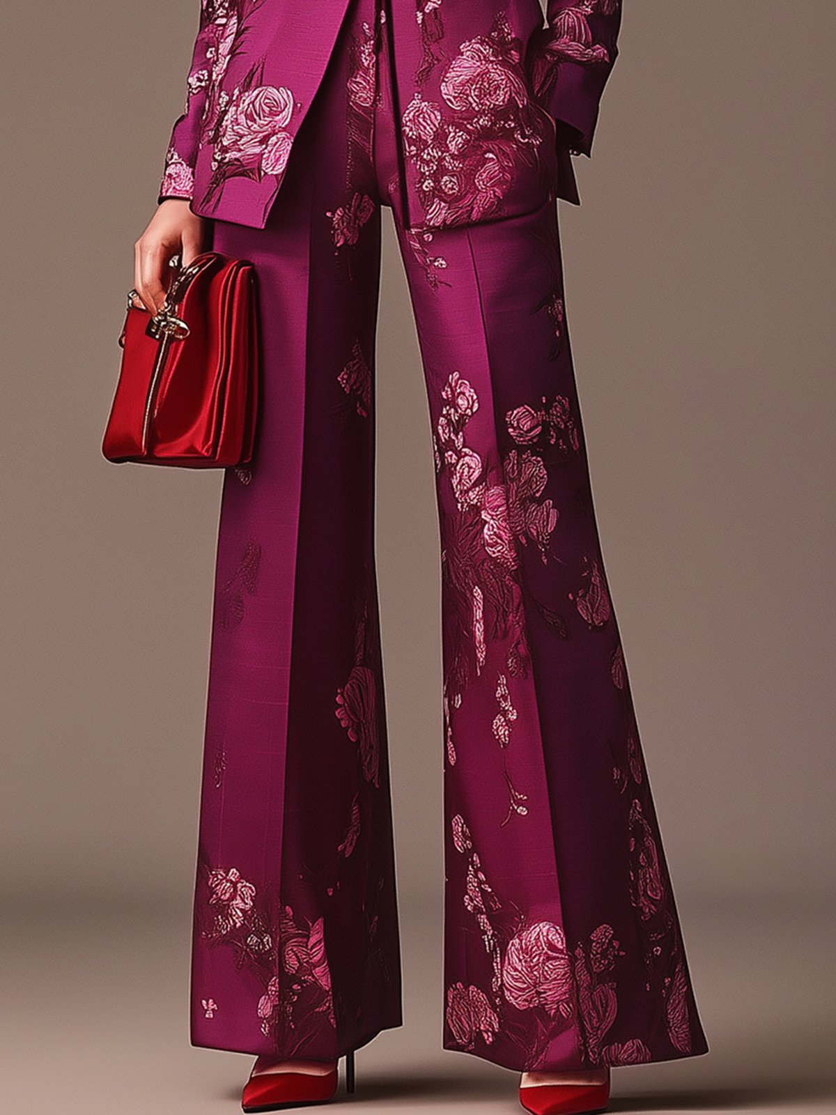 Premium Purple Satin Floral Print Pants