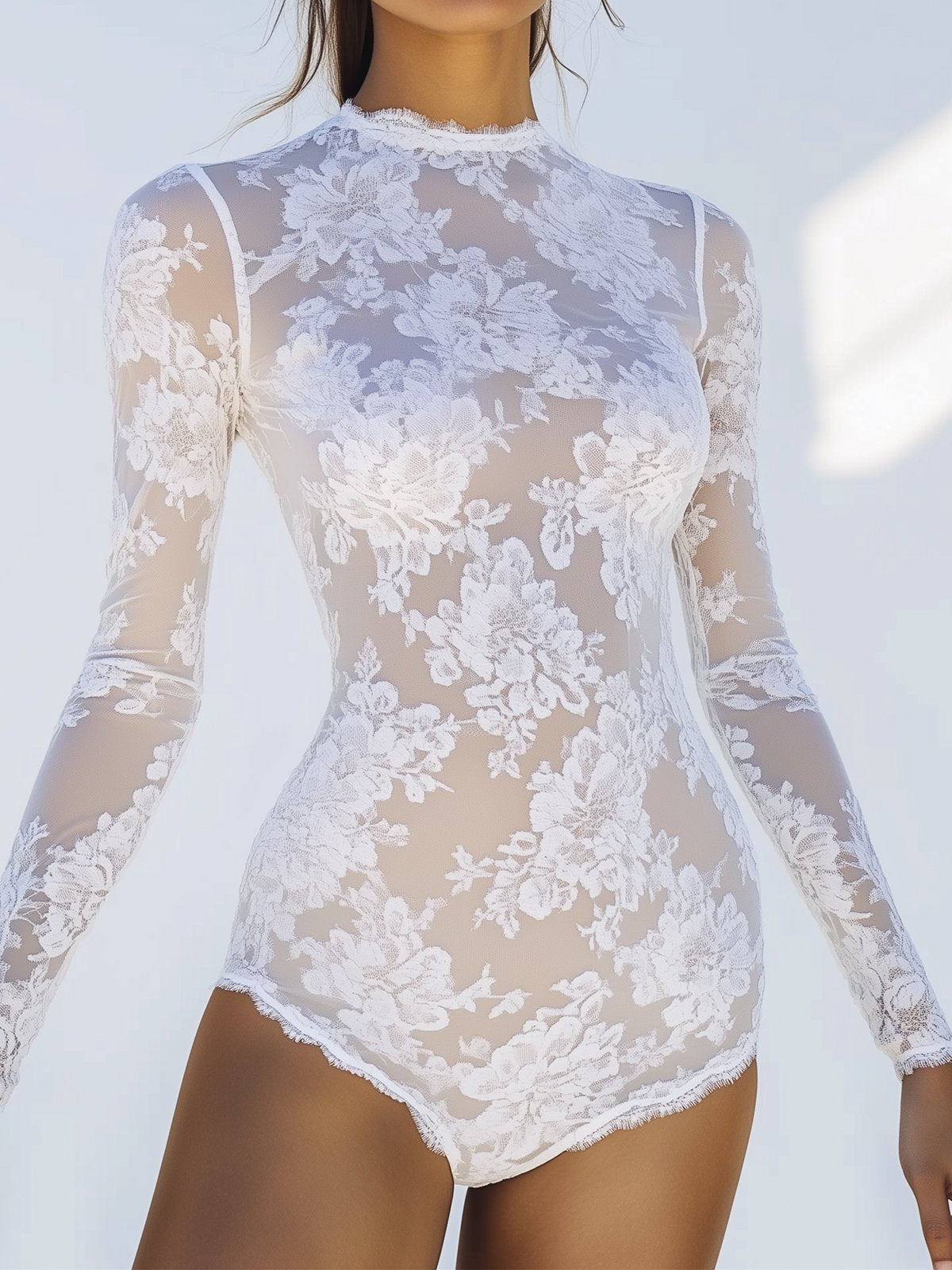 Fashion White Lace Long Sleeve T-shirt