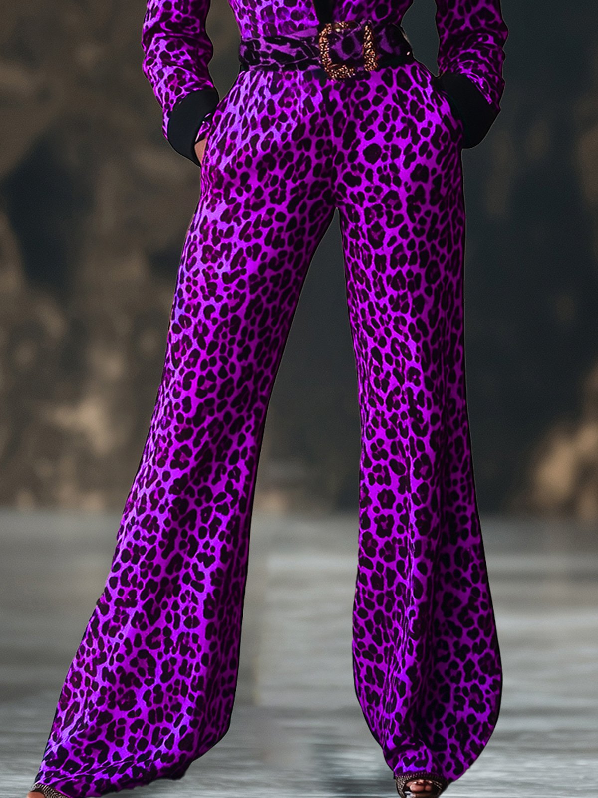 Stylish Purple Leopard Print Lapel Jumpsuit With Belt