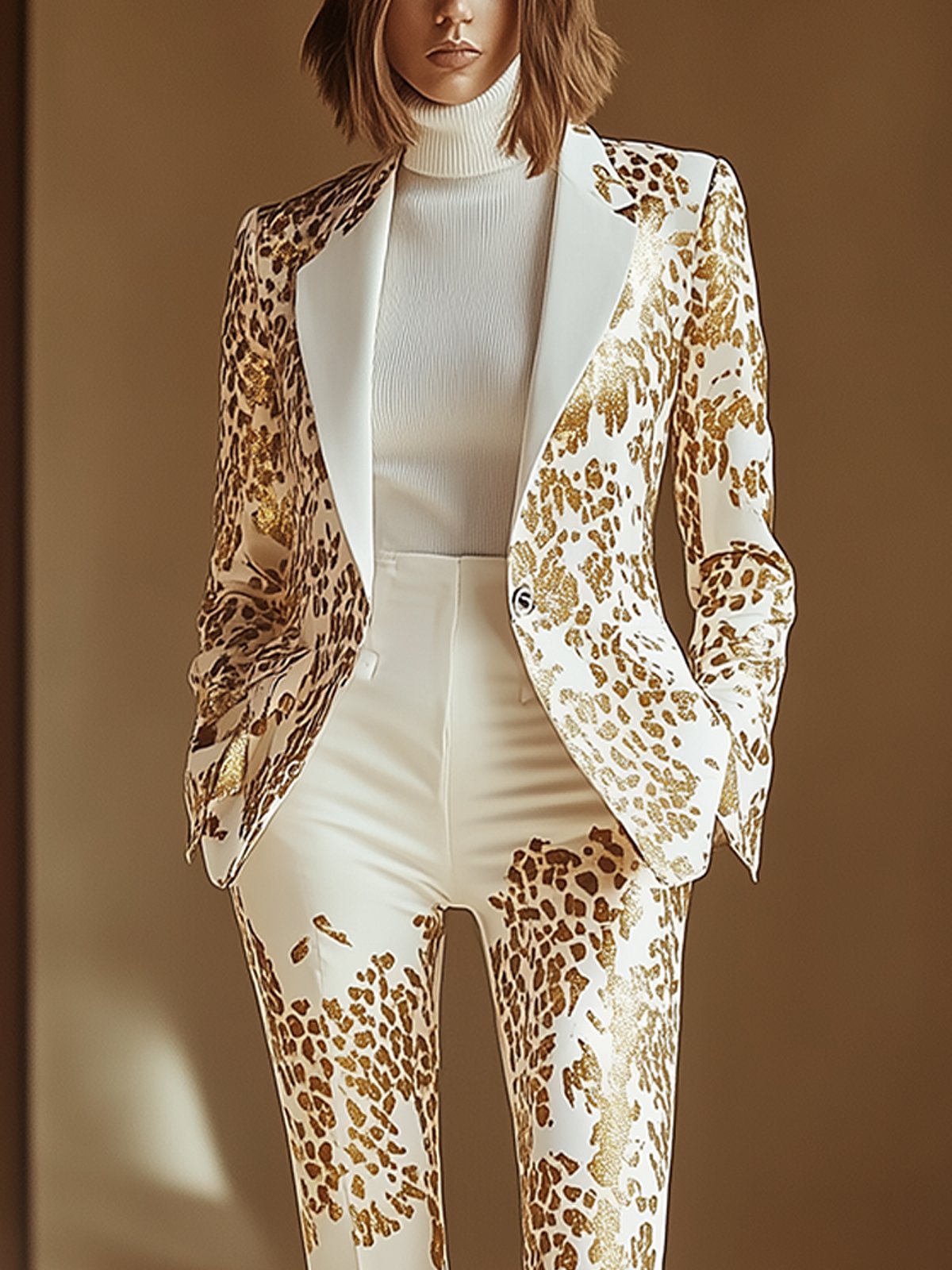 Delicate Leopard Print Satin Blazer