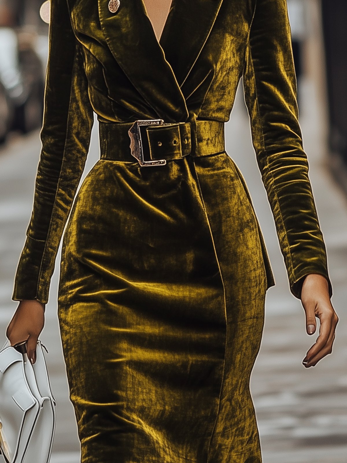 Solid Lapel Velvet Dress