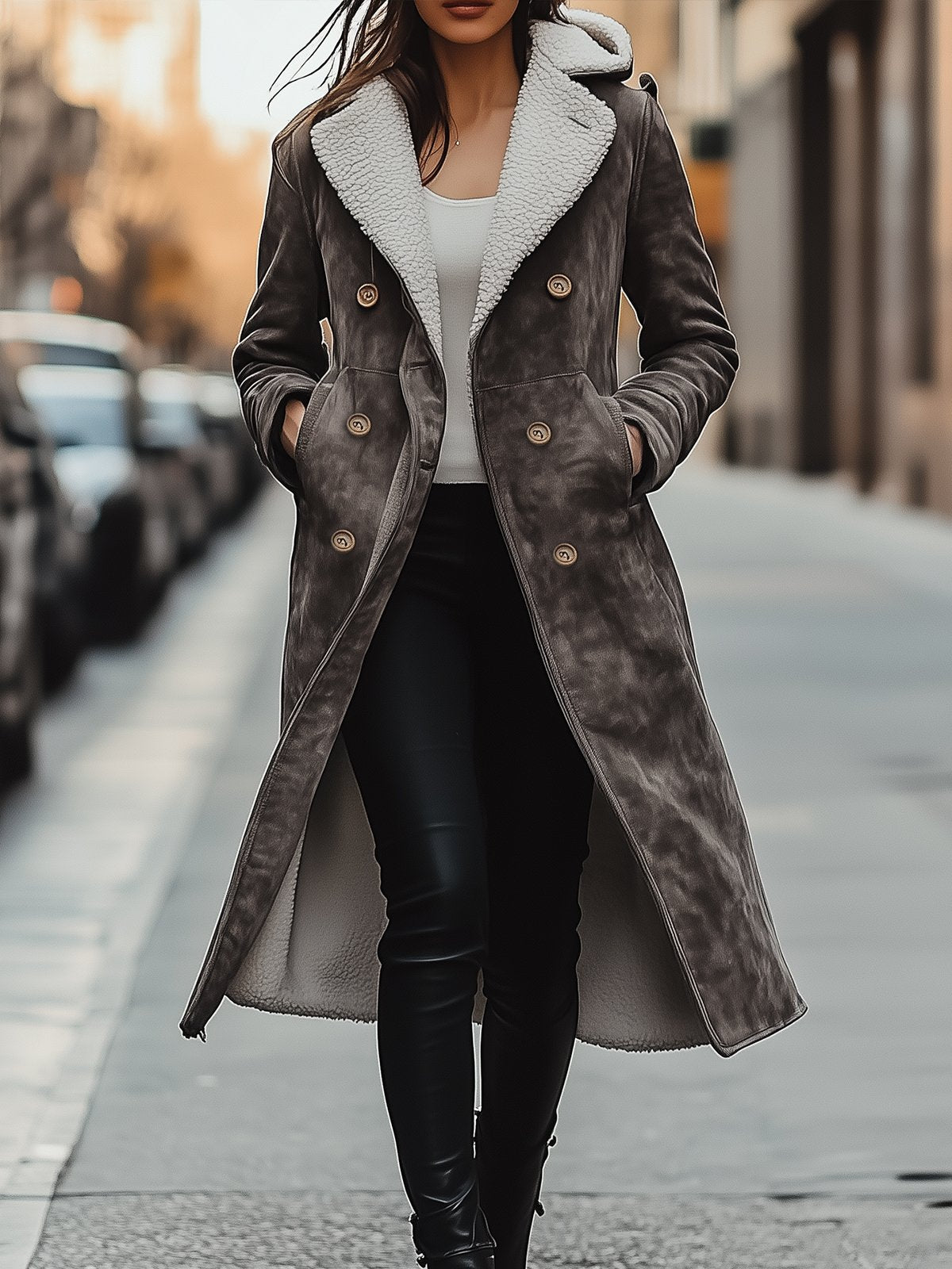 Vintage Gray Hooded Coat With Warm Lining