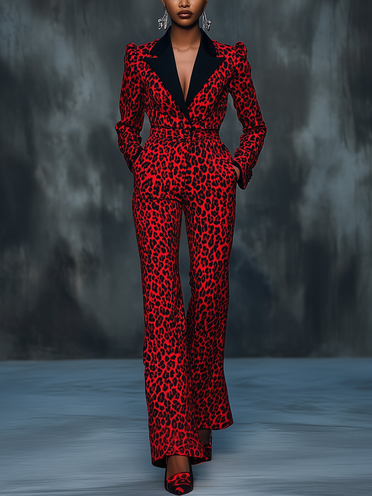 Red Leopard Print Jumpsuit