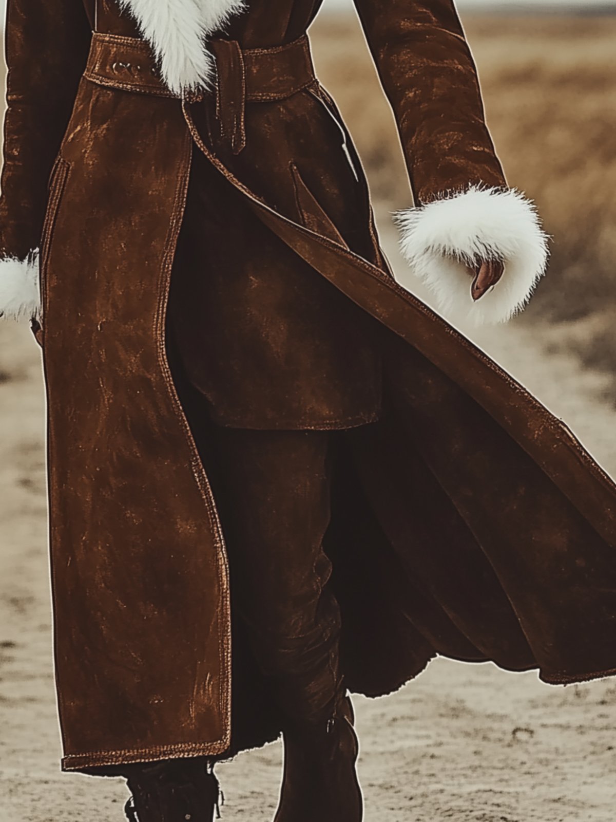 Vintage Coat With Shearling Collar And Cuffs