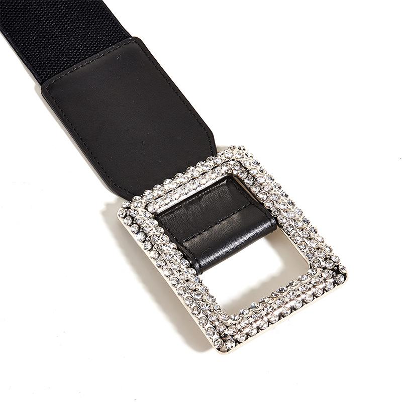 Square Buckle Rhinestone Wide Belt