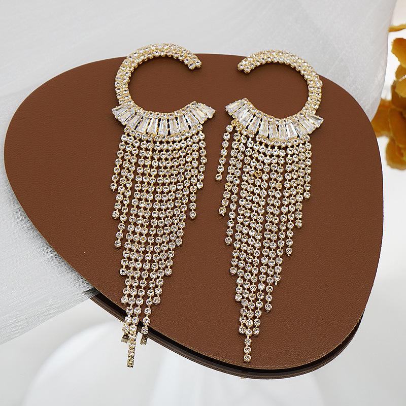 Long Tassel Rhinestone Drop Earrings