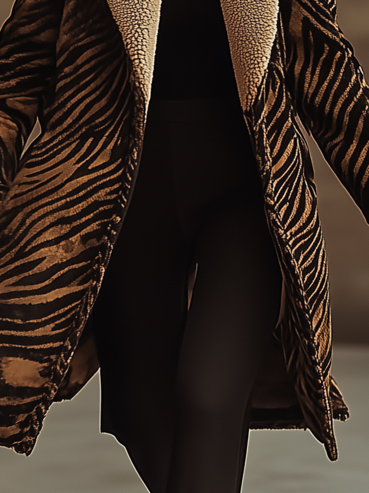 Shearling Collar Zebra Print Coat