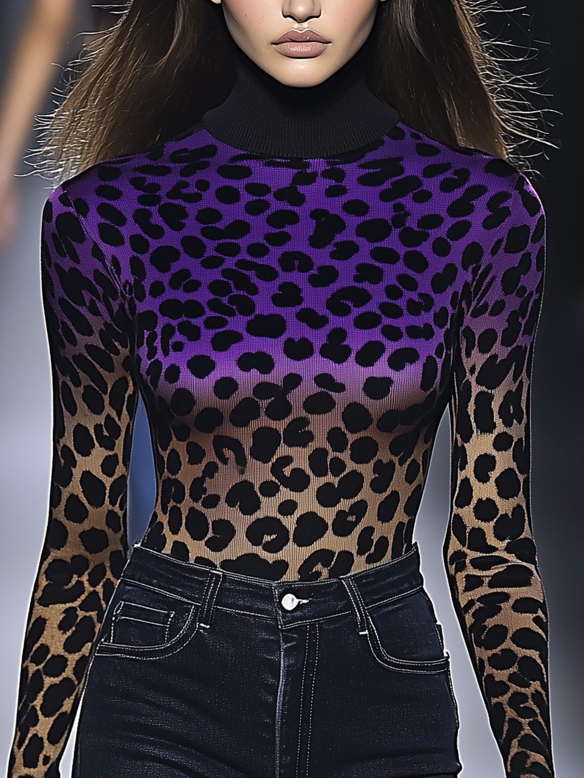 Fashionable Purple Leopard Print Stretch T-shirt