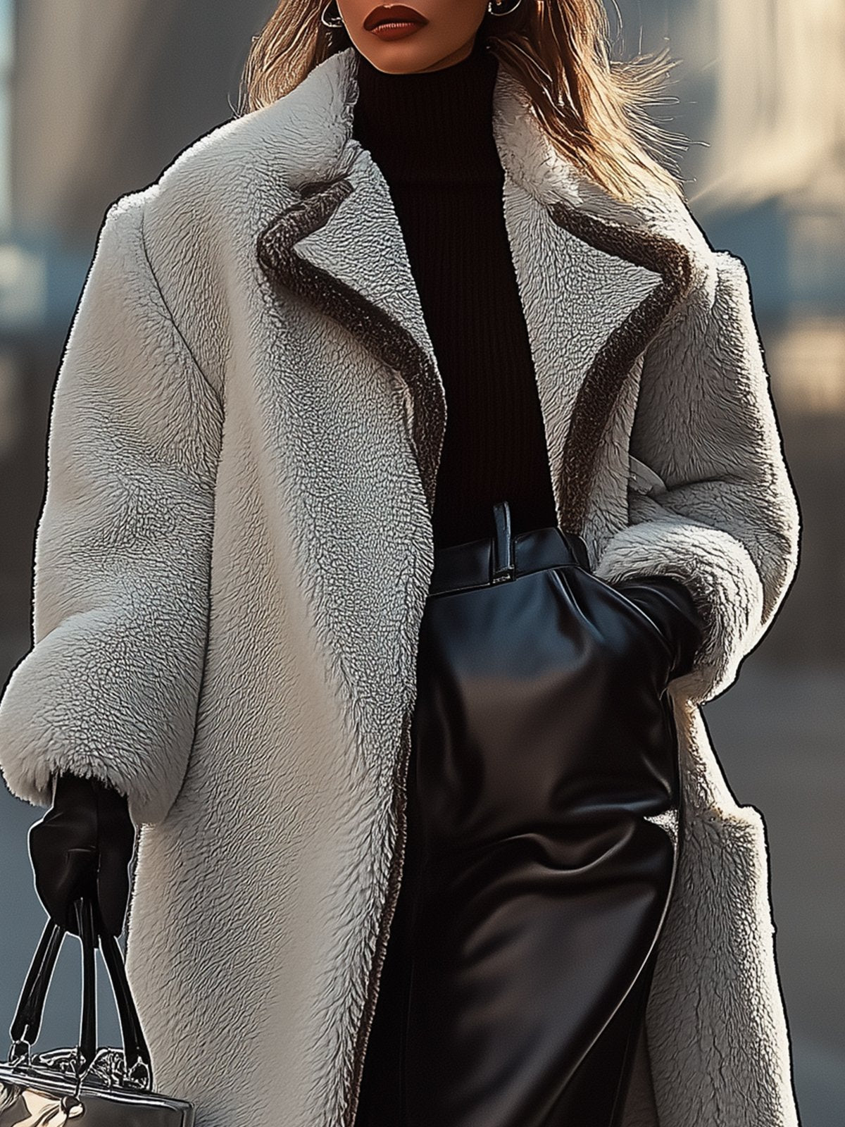 Cozy Shearling Coat With Contrasting Trim