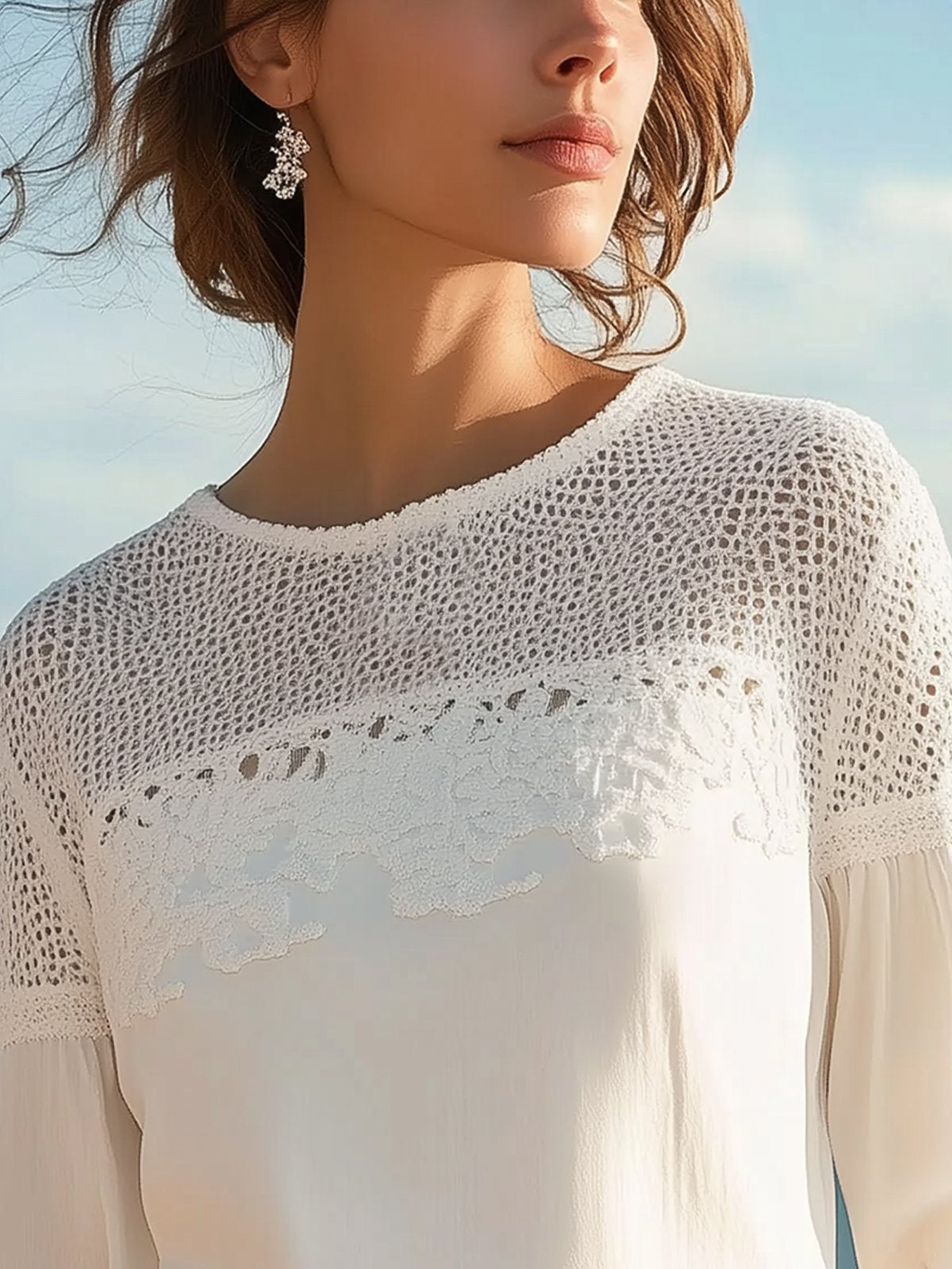 Elegant White Blouse With Crochet Lace Details