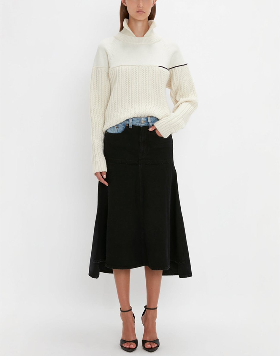 Contrast Patched Denim Skirt