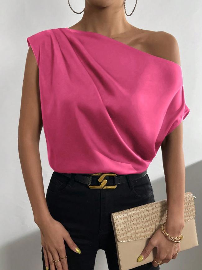 Asymmetric Solid Color One-Shoulder Shirt