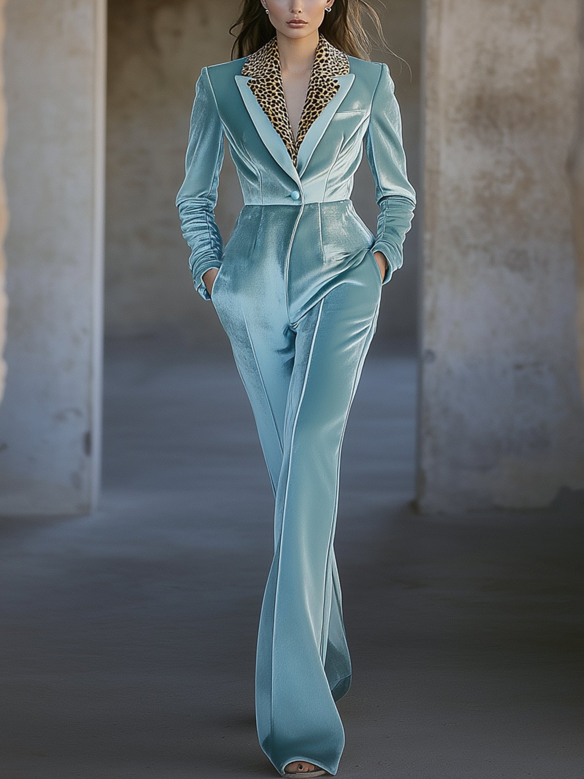 Light Blue Velvet Jumpsuit