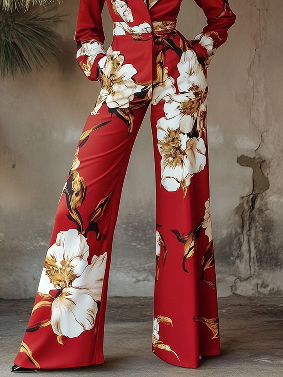 Red Floral Print Jumpsuit