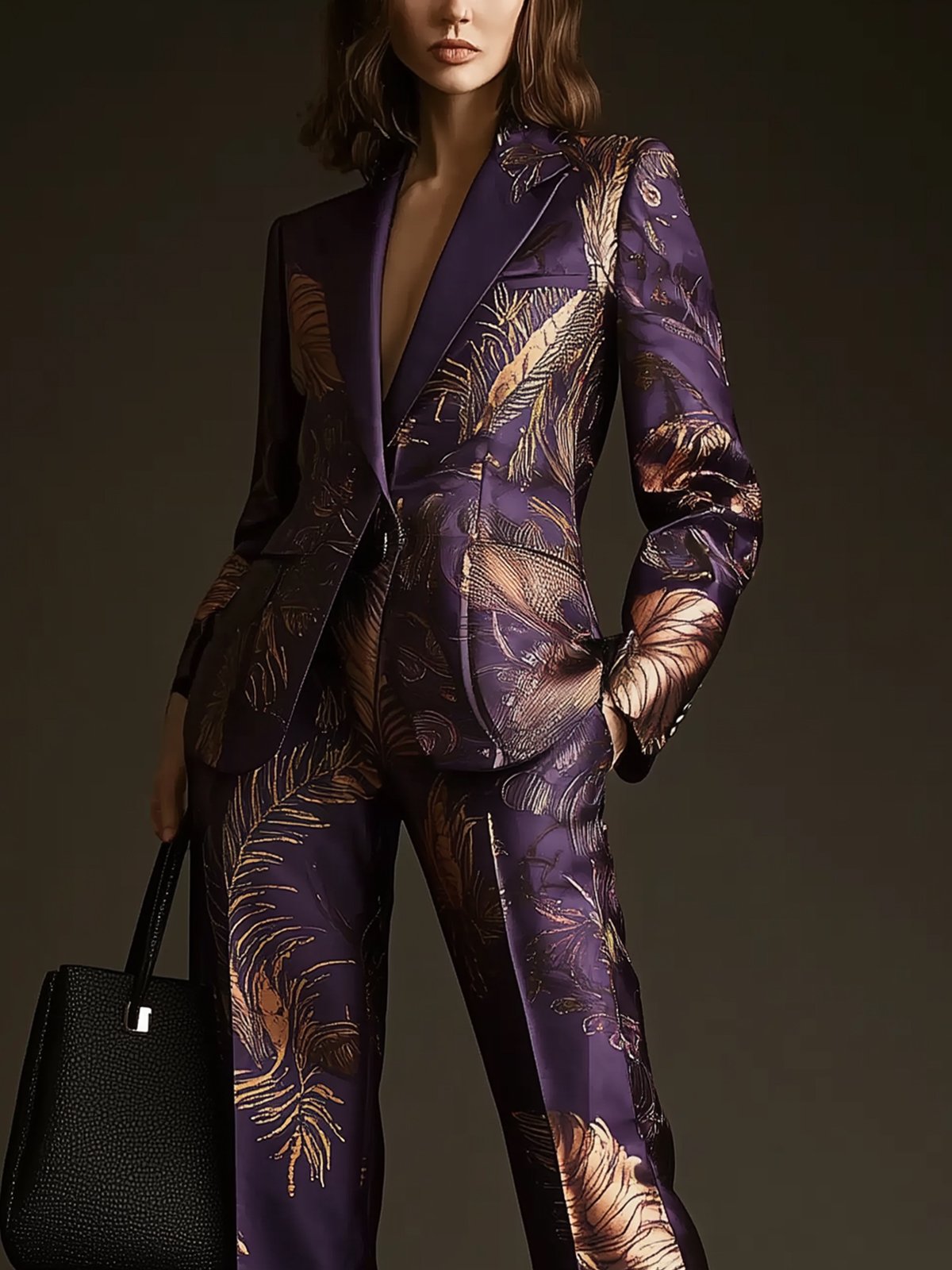 Striking Purple Floral Print Suit