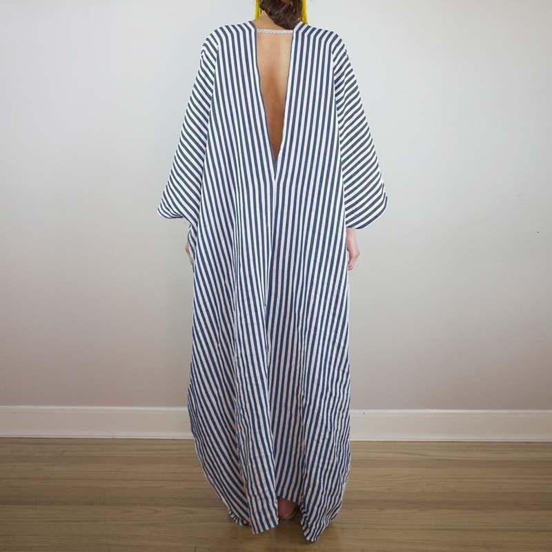 Batwing Sleeves Loose Striped Maxi Dresses