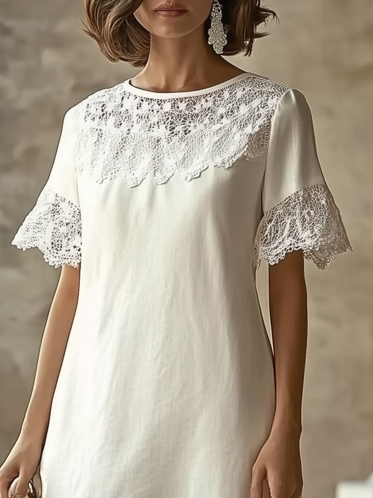 Casual White Dress With Lace Insets