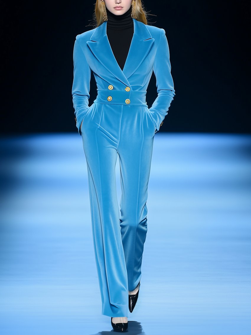 Sky Blue Velvet Jumpsuit