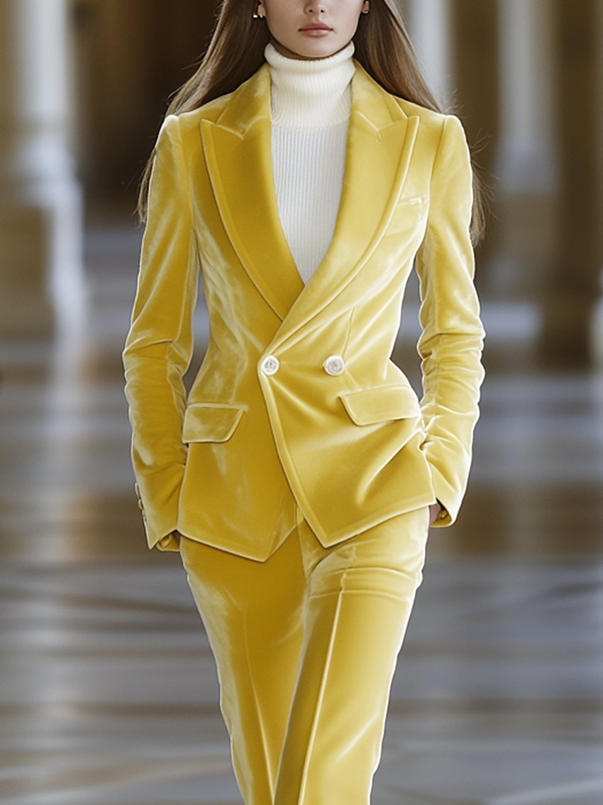 Cream Yellow Velvet Suit