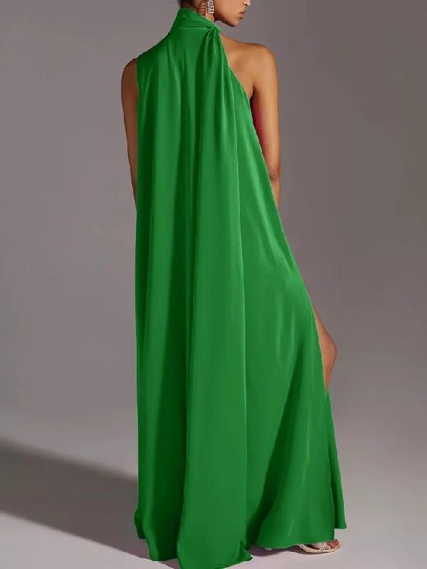 Sleeveless Split-Side Round-Neck Maxi Dresses