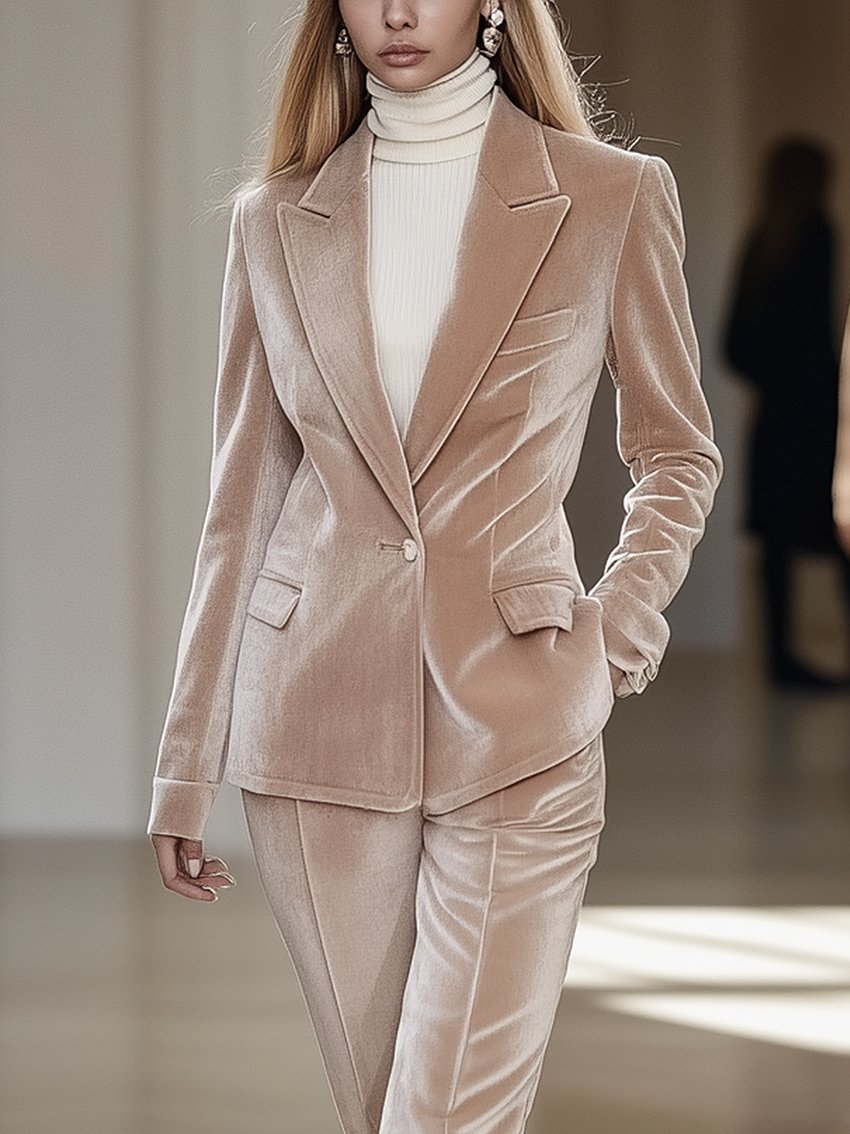 Light Apricot Velvet Blazer