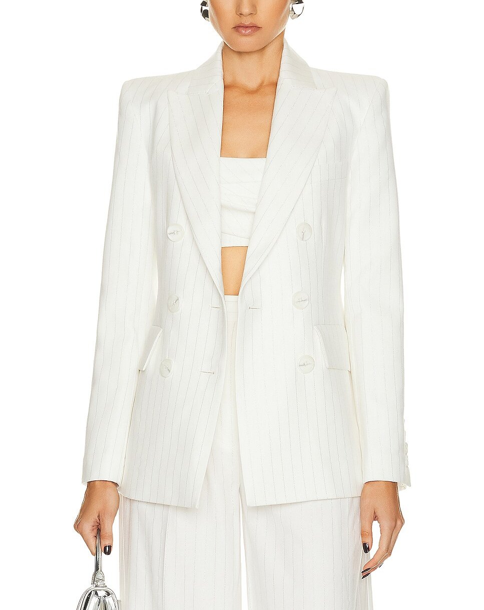 Blazer croisé blanc à fines rayures