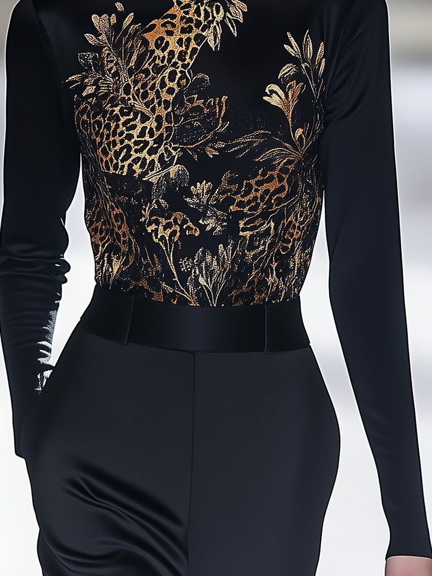 Leopard Floral Black Stretch T-shirt