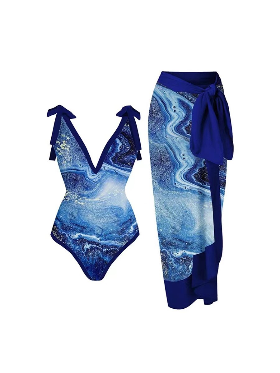 Blue Sfumato Print One-piece Swimsuit