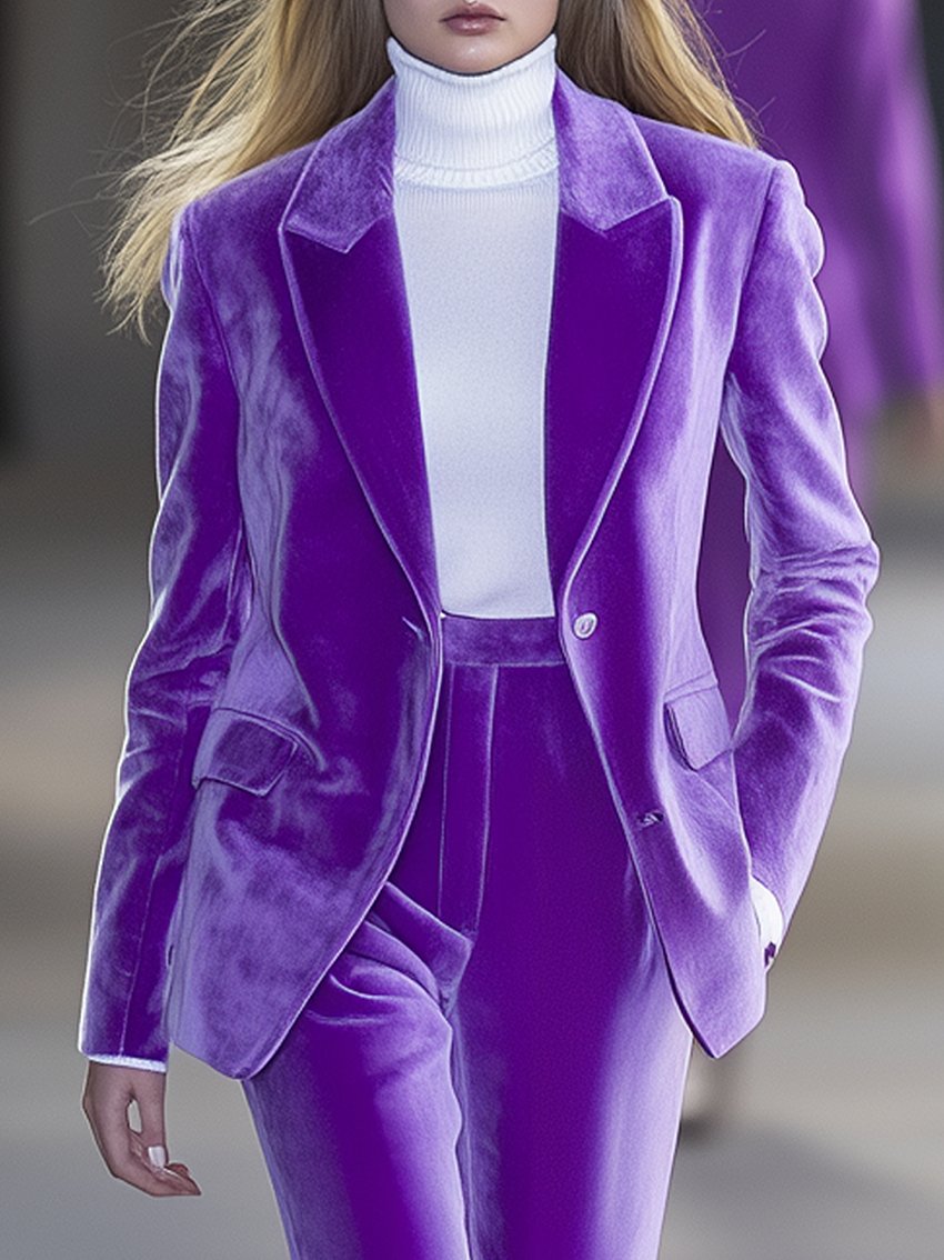 Cream Purple Velvet Blazer