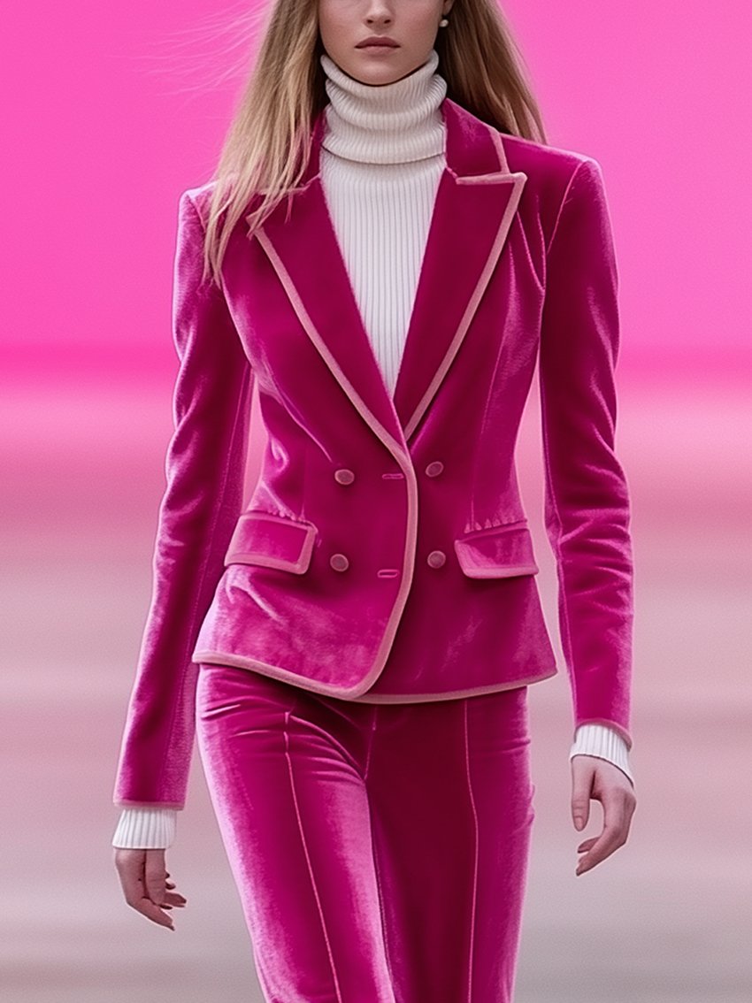 Barbie Pink Velvet Suit With Light Pink Trimmed