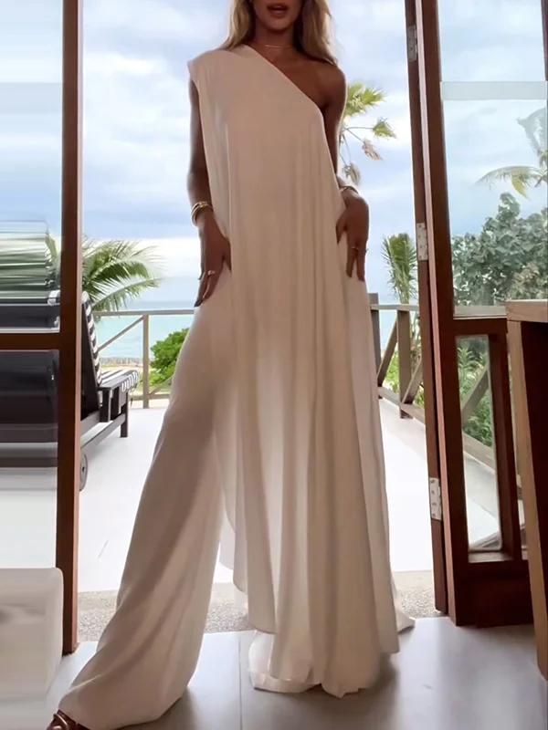 Wide Leg Asymmetric One-Shoulder Jumpsuits