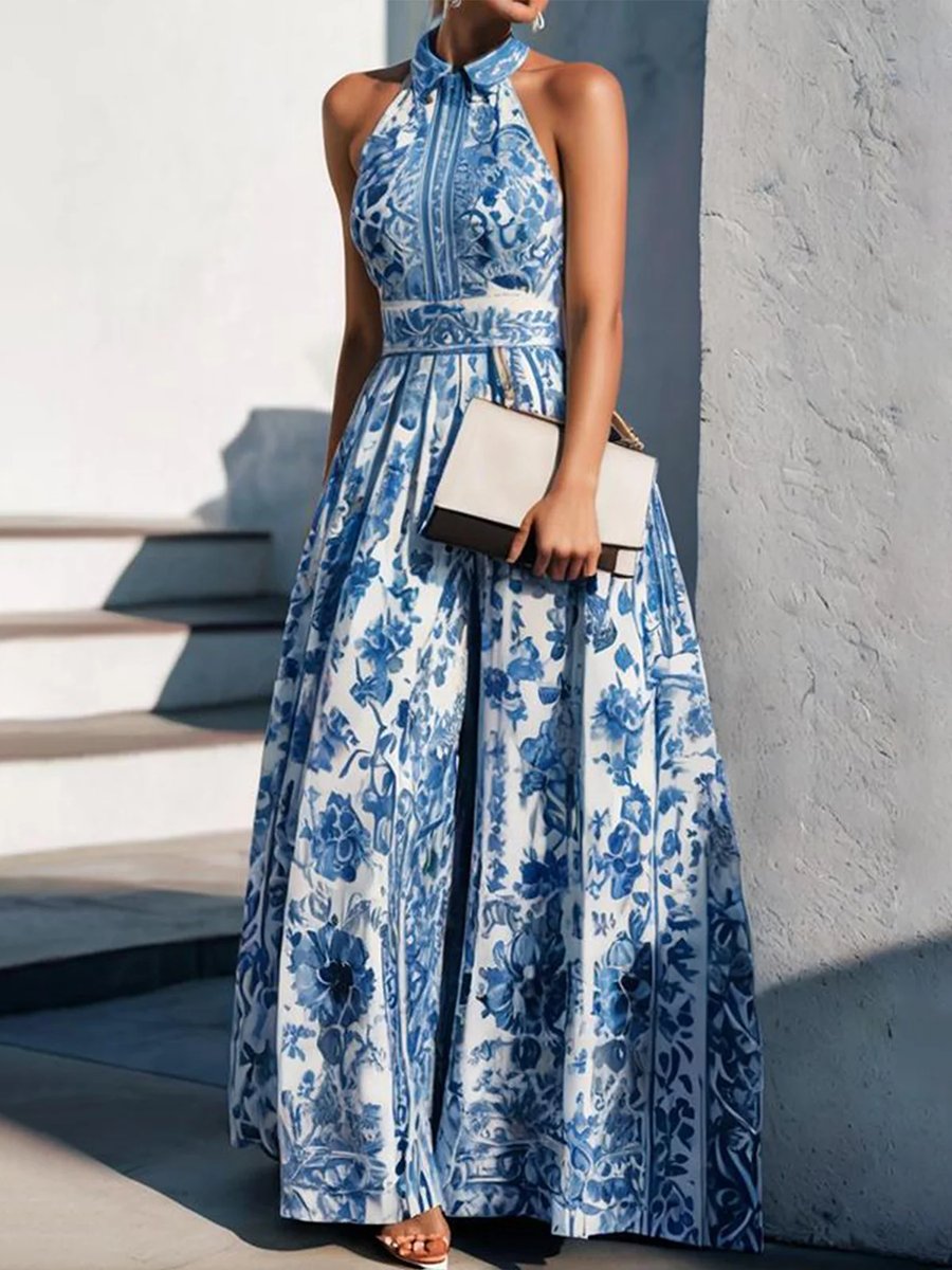 Vacation Halter Floral Dress