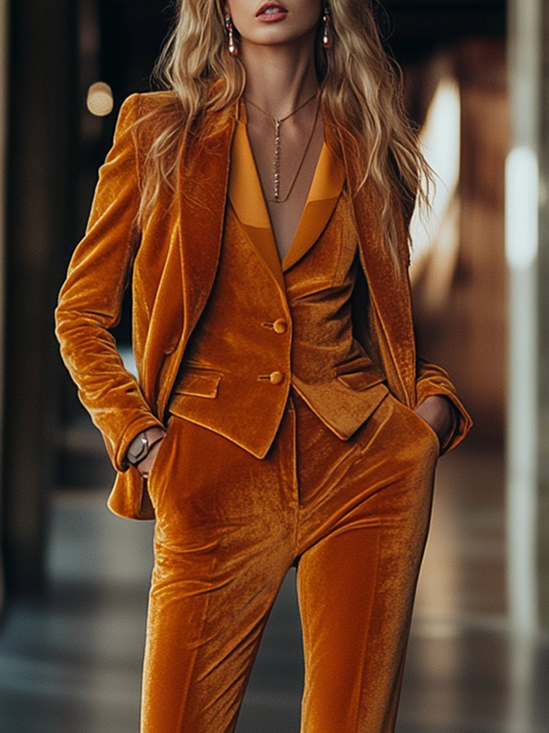 Orange Velvet Blazer