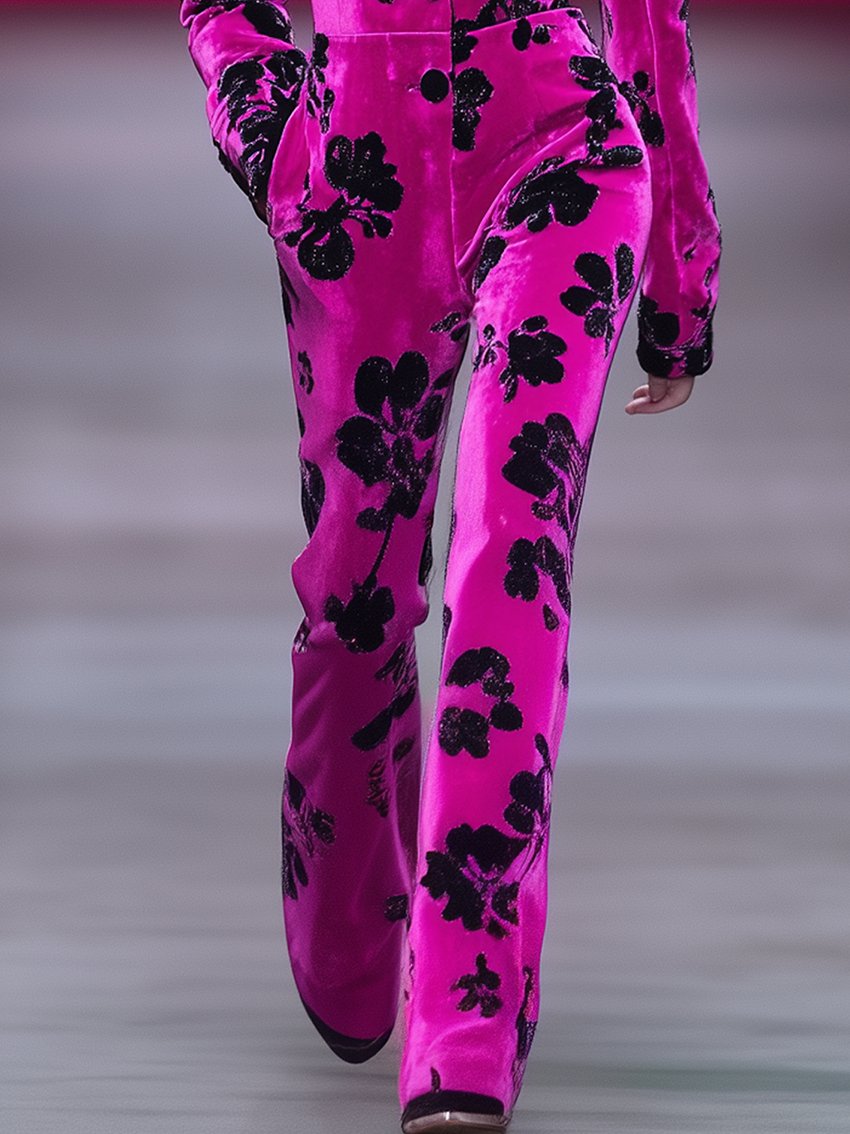 Barbie Pink Velvet Jumpsuit With Black Floral