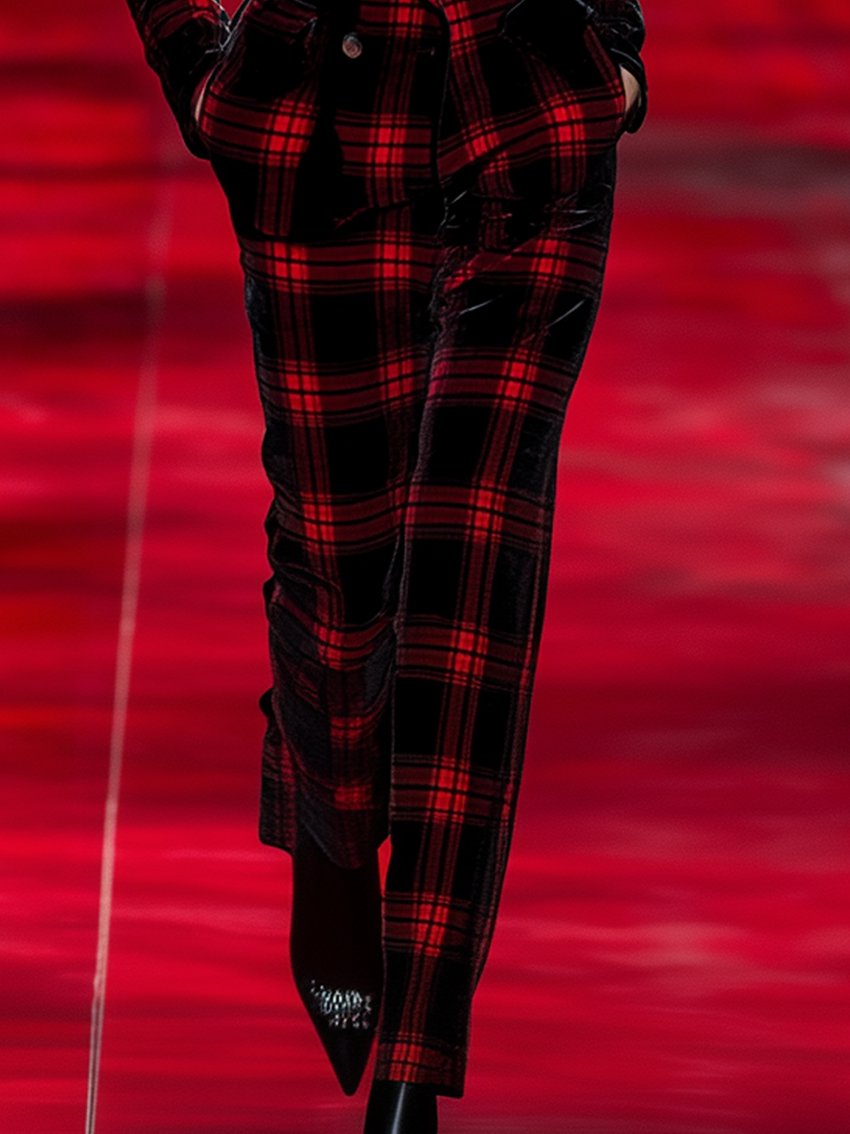 Black Velvet Jumpsuit With Red Check