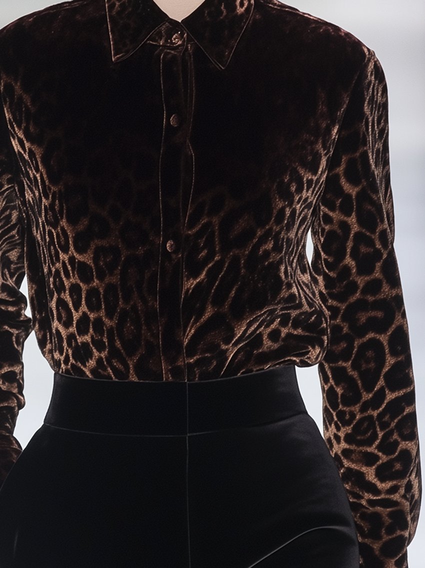 Brown Leopard Print Velvet Blouse