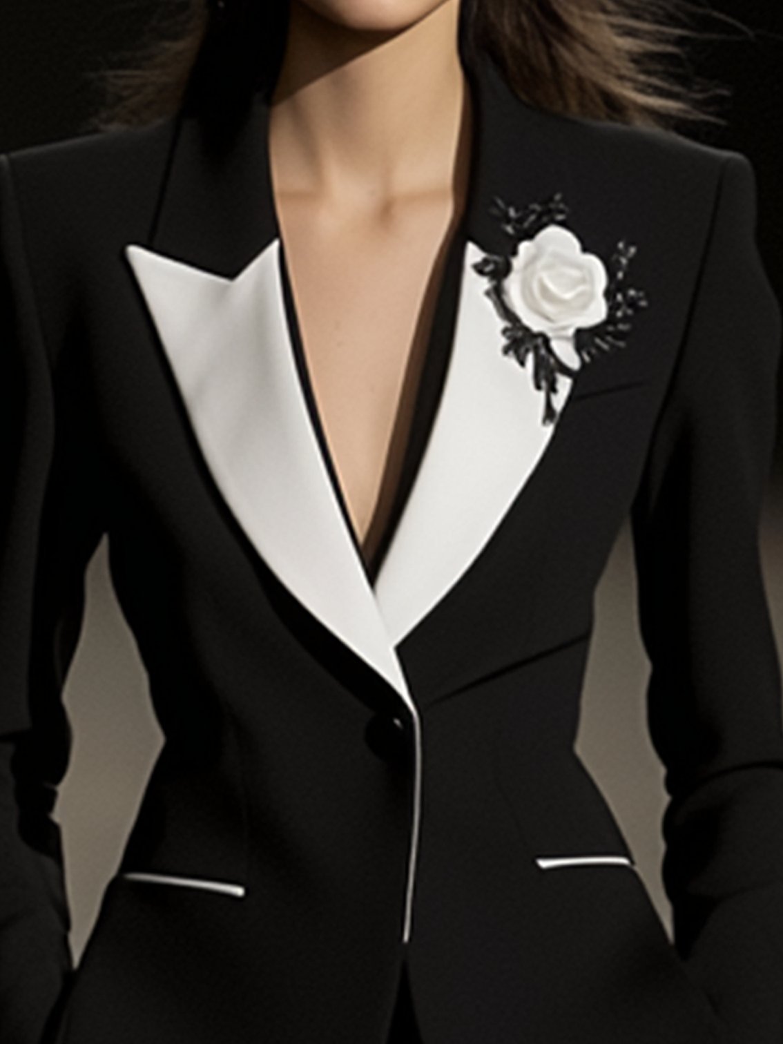 Black Blazer With Embroidered Collar