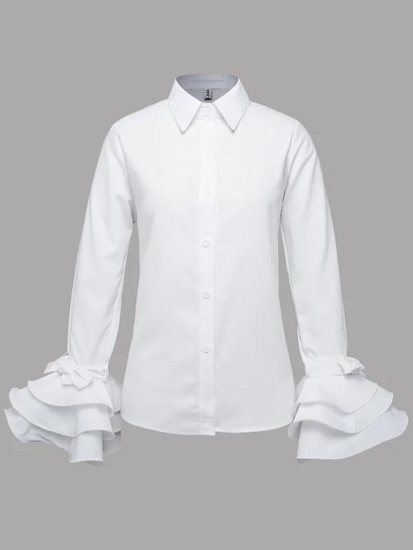 Flared Sleeves Bow-Embellished Falbala Lapel Blouses