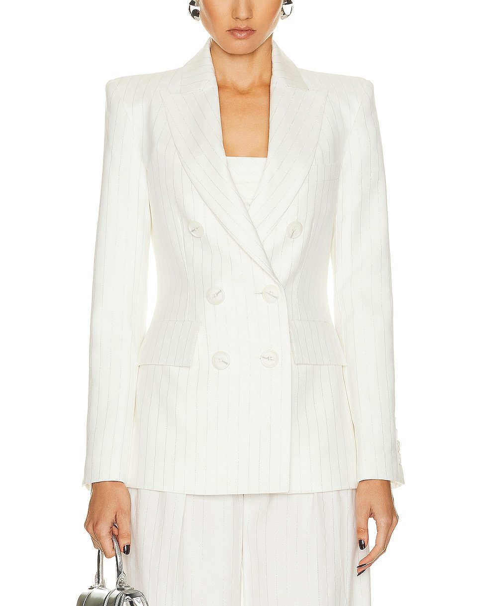 Blazer croisé blanc à fines rayures