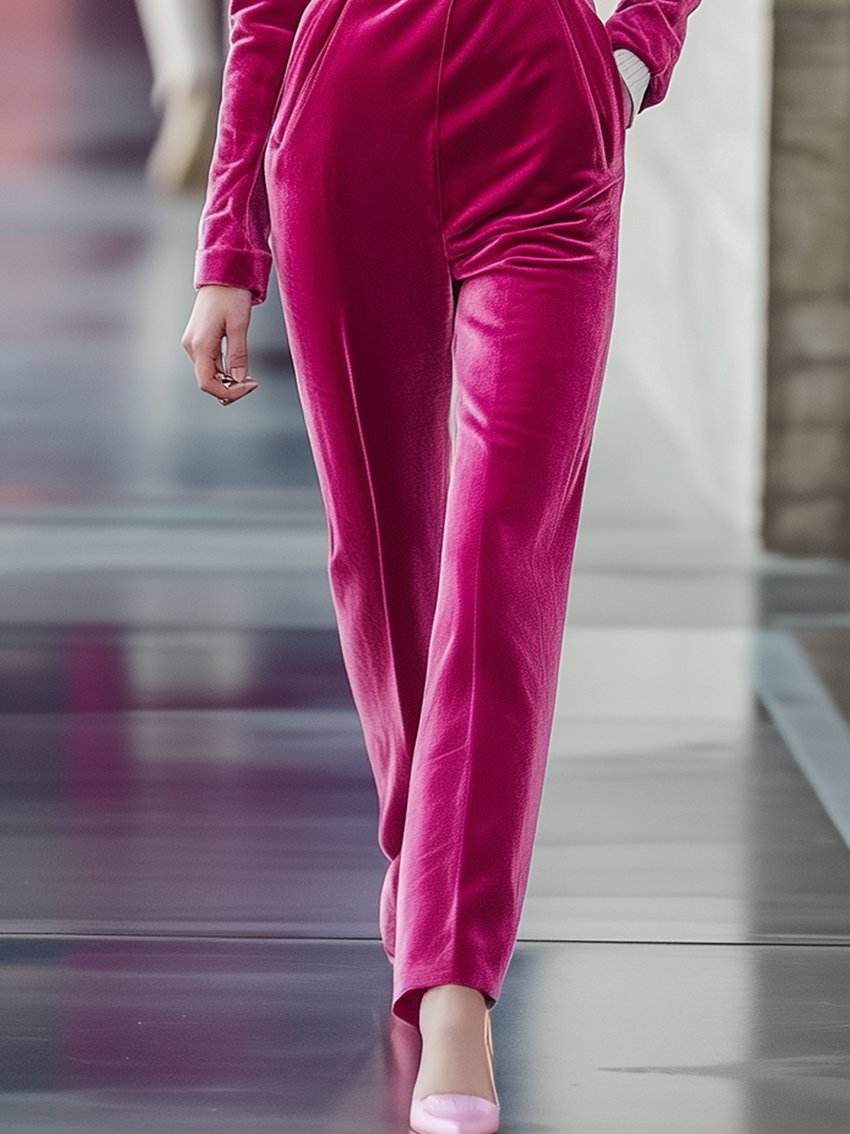 Barbie Pink Velvet Jumpsuit With Stitching Collar And Belt