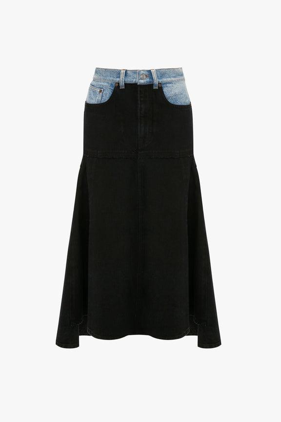 Contrast Patched Denim Skirt