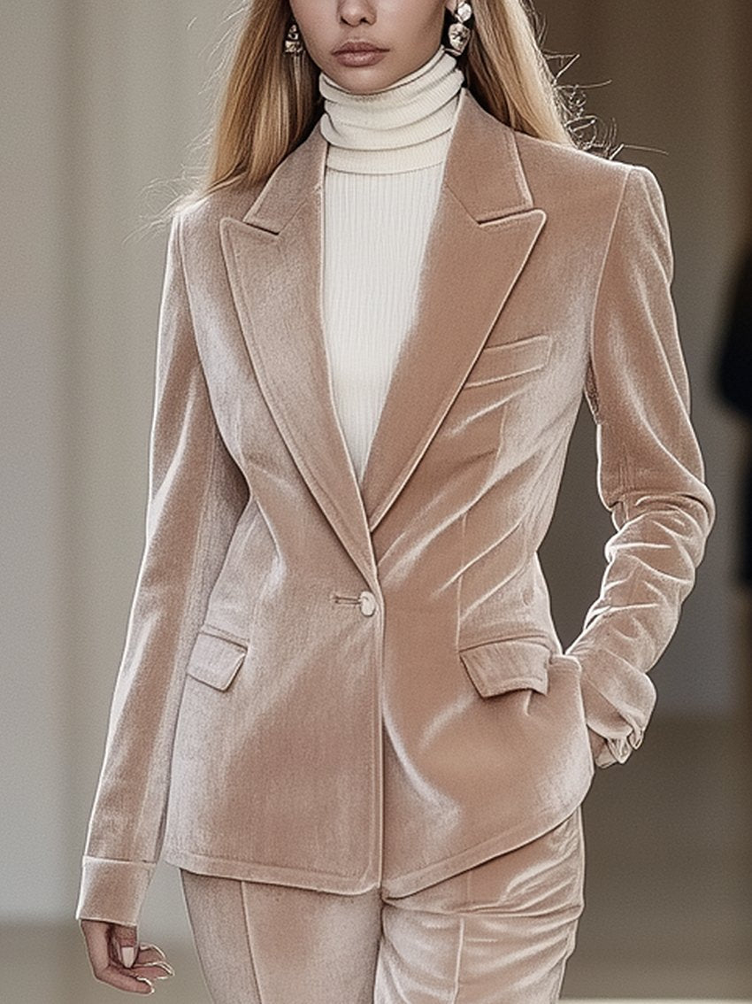 Light Apricot Velvet Blazer