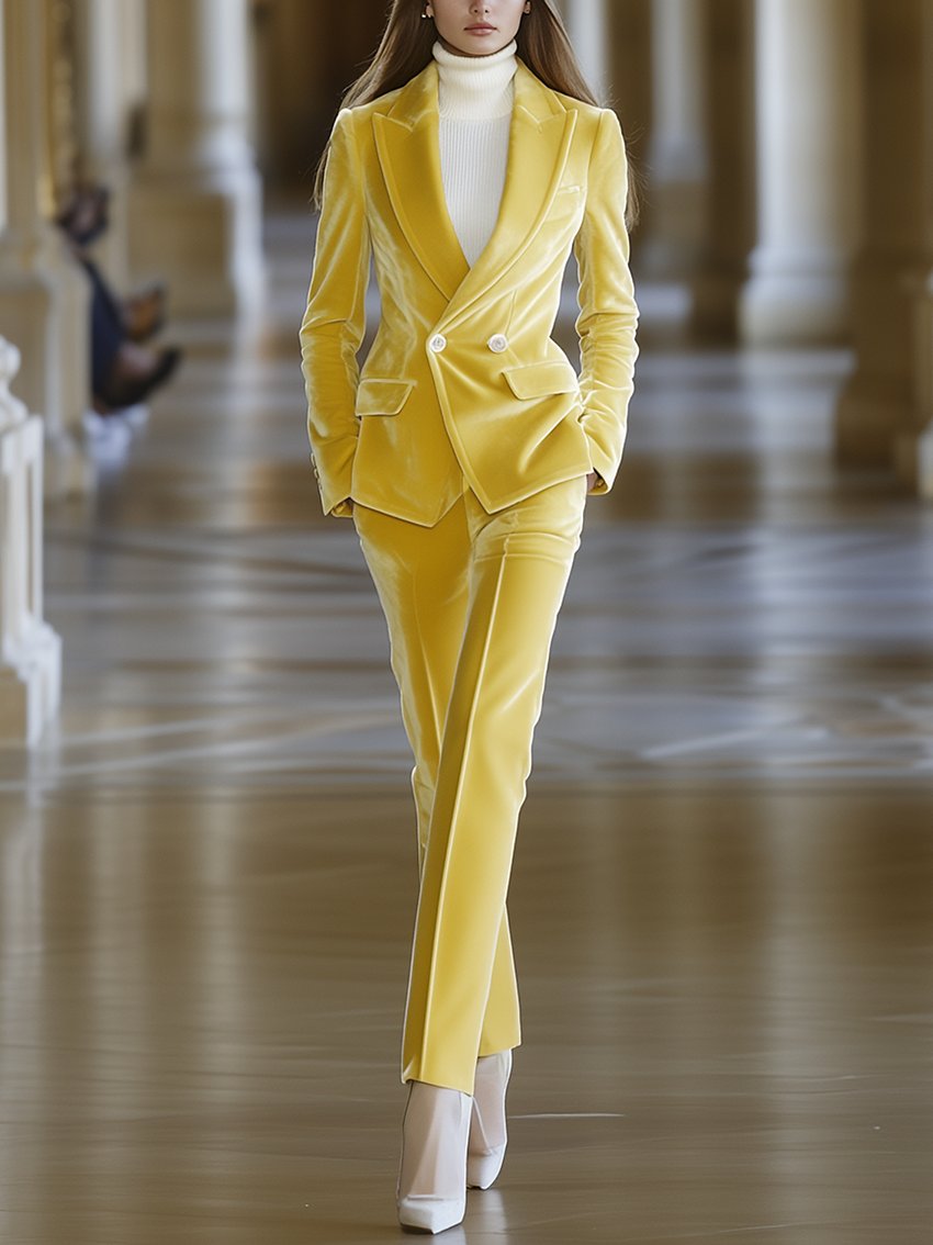 Cream Yellow Velvet Suit