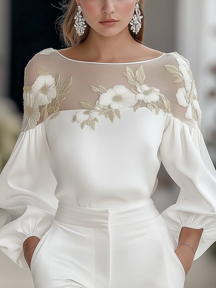 Stylish White Shirt With Mesh Embroidery