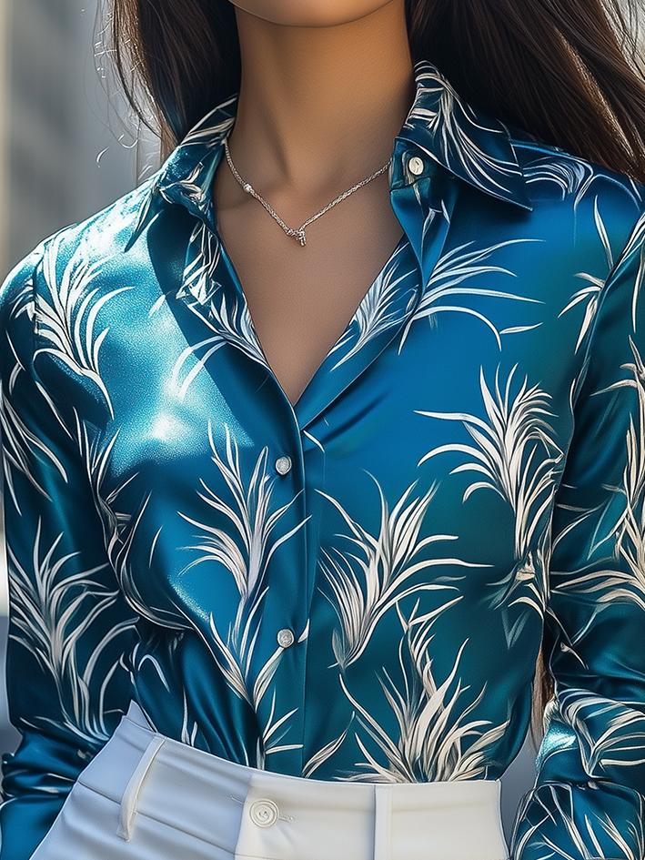 Peacock White Floral-Print Satin Blouse