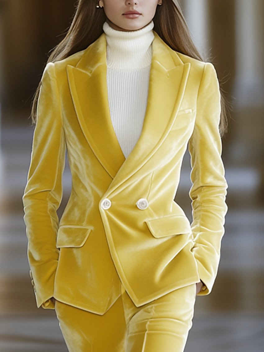 Cream Yellow Velvet Blazer